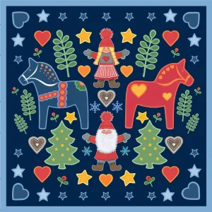 Lewis and Irene - Tomtens Folklore Christmas Blue Quilt Panel